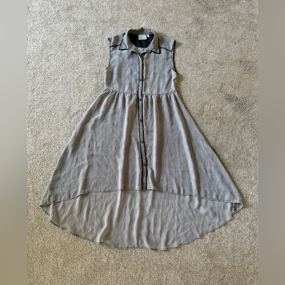 WeZC Summer sleeveless button-down dress size S gathered waist high-low striped - Picture 10 of 11